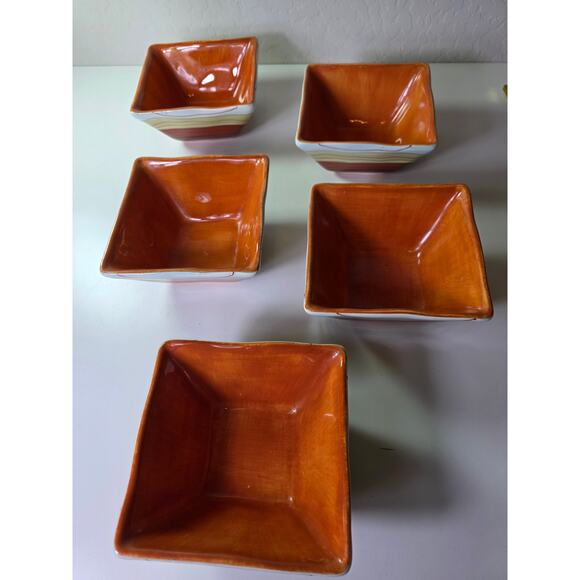 Pier 1 | Dining | Pier Bowl Earthenware Canyon Stripe Soup  Set of 5 - PIER 1 IMPORTS Orange Canyon Stripe Square Deep  Cereal Soup Bowls